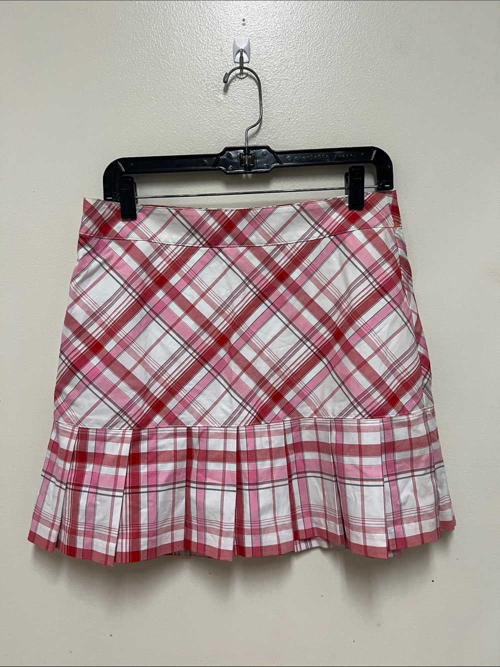 Lady Hagen Pink and Red Plaid Pleated Mini Skirt